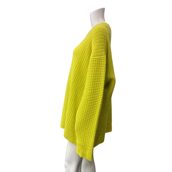 $1695 NWT The Elder Statemans Yellow Smiley Face Waffle Knit Crew Neck Sweater L - Picture 7 of 11